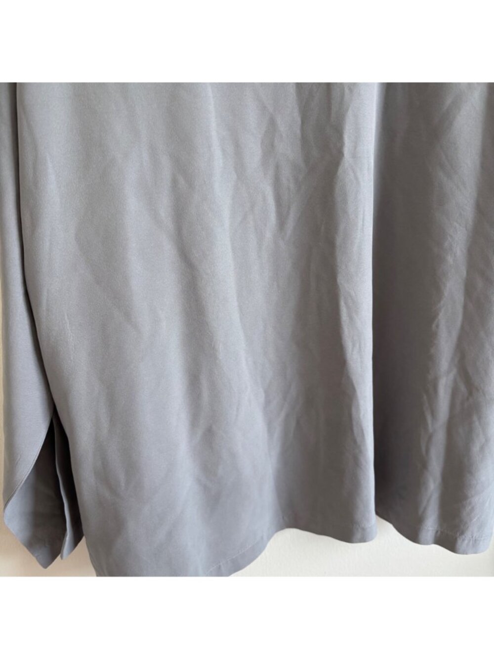 Eileen Fisher High Neck 100% Silk Long Sleeve Blouse Grey Women’s Size L - Picture 5 of 9